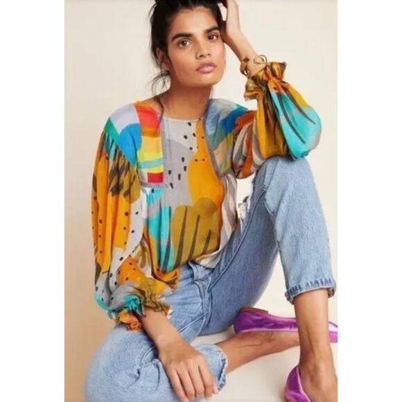 Bl^nk London Anthropologie Miranda Peasant Blouse Extra Small Oversized Balloon - Picture 2 of 12